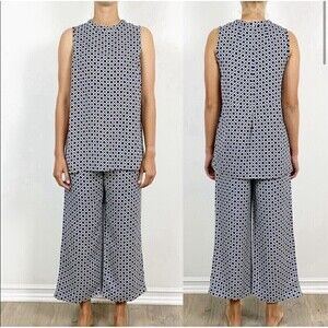 Max Mara Geometric Wide Leg Cropped Pants Women’s Trouser Navy Blue White